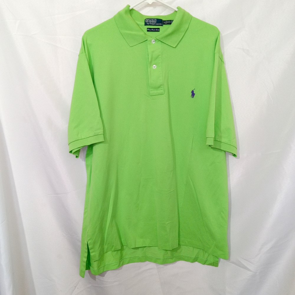 Polo Ralph Lauren Lime Green Polo Shirt Mens LT Purple Pony Preppy Golf Classic